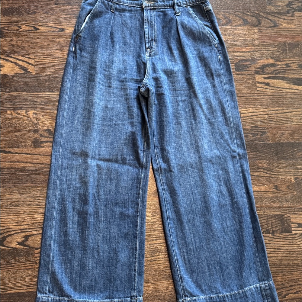 GAP High-Rise Wide-Leg Denim Jeans Cuff Detail Pleat Sz 30
